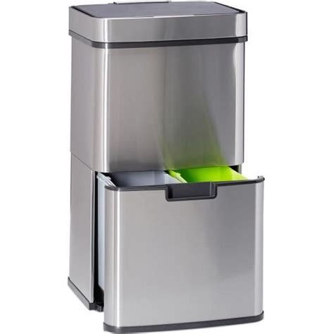 Relaxdays Poubelle de tri sélectif 3 compartiments inox 60 litres