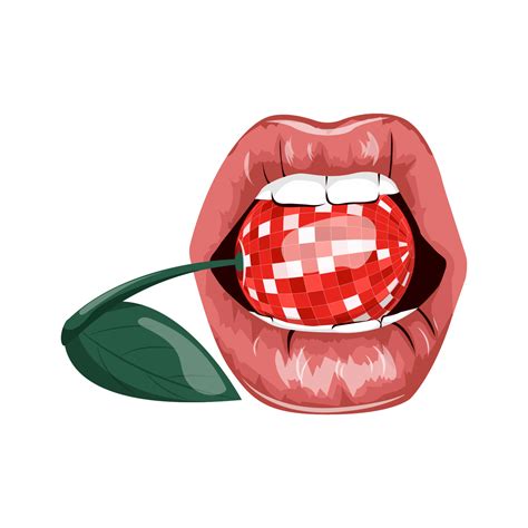Cereza en el boca en 80s-90s dibujos animados estilo en ilustración