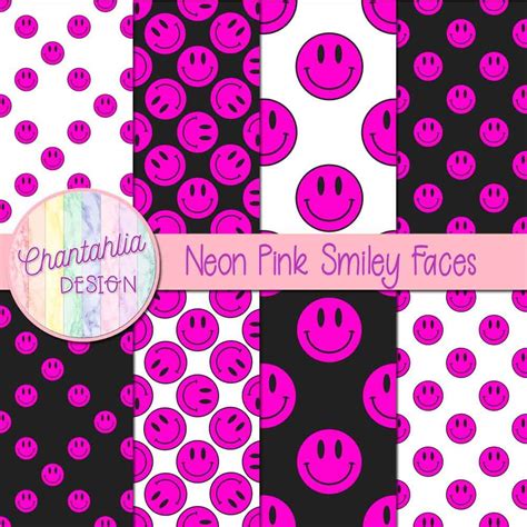 Free Neon Pink Smiley Face Digital Paper Backgrounds