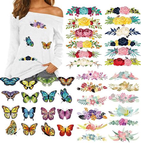 Totelux Flower Iron On Transfer Patch Floral Iron On Decals Spring Butterfly Birds