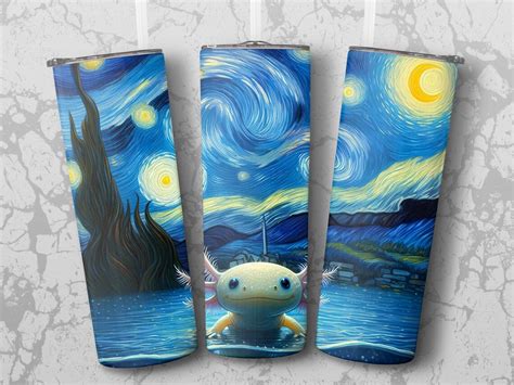 Axolotl Starry Night Tumbler PNG Wrap Van Gogh Art Straight Tumbler