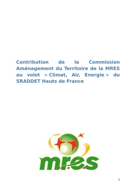 Contribution Au Volet Climat Air Energie Du SRADDET Hauts De France