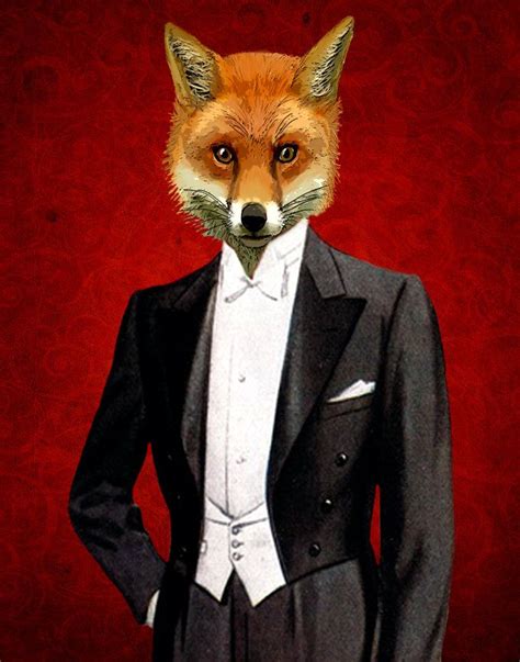 Fox In A Suit Portrait Art Gallery Wrap Canvas Evening Suit