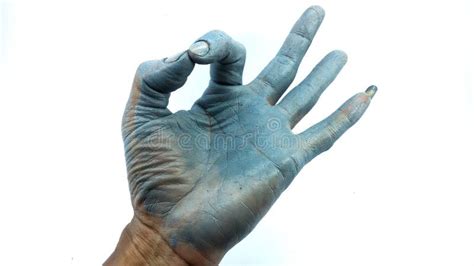 Hand In Blue Enamel Color Stock Image Image Of Color 108679667