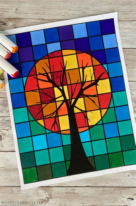 Warm and Cool Color Trees - Grid Art Project | Cool art projects ...