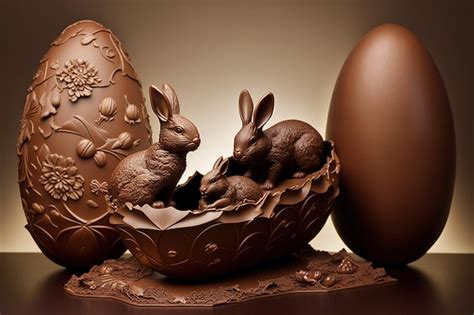 Huevos De Pascua De Chocolate Con Conejos Encima Foto Premium