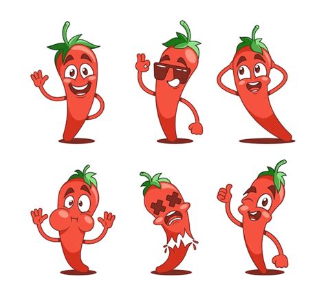 Personajes de dibujos animados de red hot chili pepper personajes de jalapeño vibrantes y