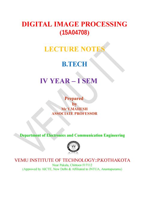 Image Compression Lecture Notes DIGITAL IMAGE PROCESSING 15A04708