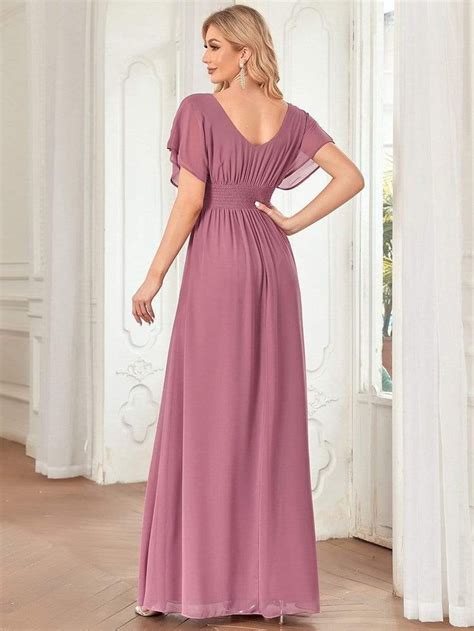 Womens A Line Empire Waist Maxi Chiffon Evening Dress Wedding Details