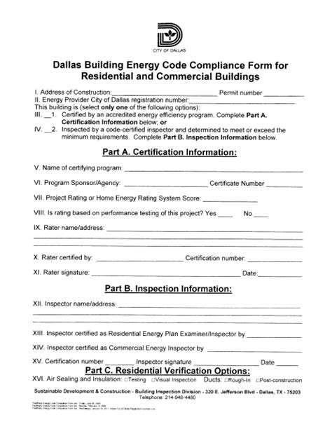 City Of Dallas Texas Dallas Building Energy Code Compliance Form For