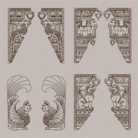 Premium Vector | Indian Traditional Style Peacock Lion and elephant