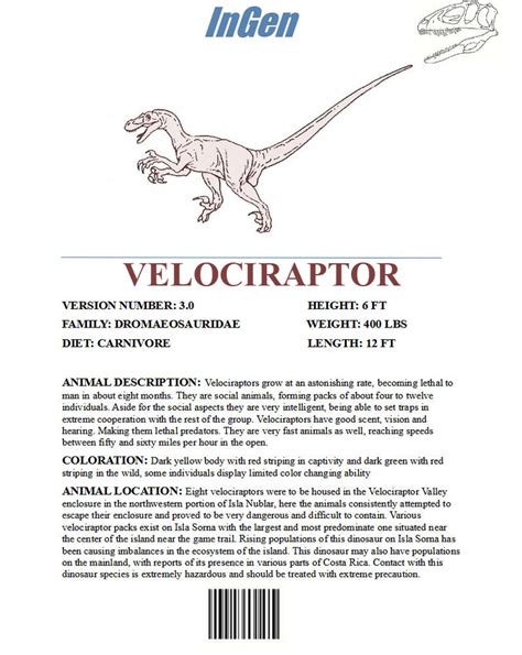 Jp Novel Velociraptor Ingen File By Jpnoble On Deviantart