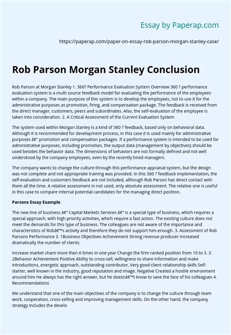 Rob Parson Morgan Stanley Conclusion Free Essay Example