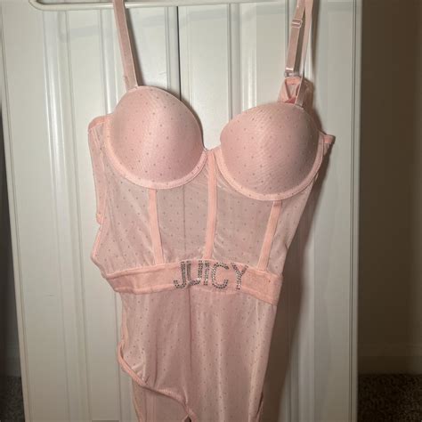 Juicy Couture Pink Rhinestone Body Suit Lingerie I Depop