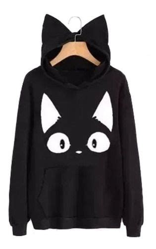 Moletom Casaco Blusa Canguru Gato Capuz Orelhas Feminino R