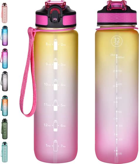 NAVTUE 1L Water Bottle With Straw Sports Drinks Bottle With Time