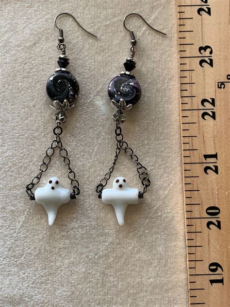 Ghost Dangle Halloween Earrings Handmade Swarovski Crystal Etsy Uk