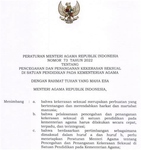 Kemenag Terbitkan PMA Penanganan Dan Pencegahan KS Di Satuan Pendidikan