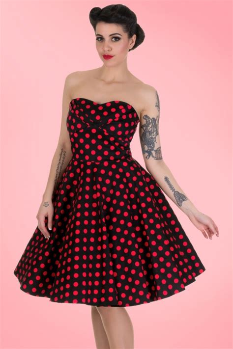 50s Melissa Polkadot Bandeau Swing Dress In Black And Red