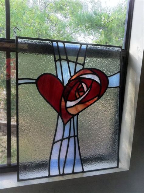 Stained Glass Leaded Cross With Heart Panel By Ledbyglass On Etsy