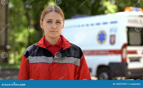 Female Paramedic Posing for Camera, Professional Emergency Medical ...