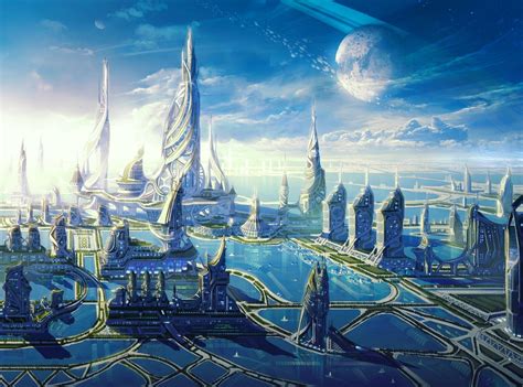 Futuristic Sci Fi Ocean City Hd Wallpaper Achtergrond 2271x1682