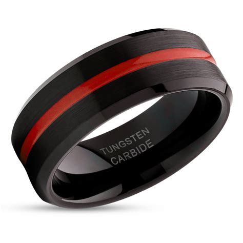 Red Tungsten Wedding Ring Black Wedding Ring Red Tungsten Ring B Clean Casting Jewelry