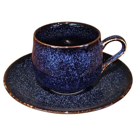 Set Of Japanese Hand Glazed Porcelain Espresso Cups And Saucers By