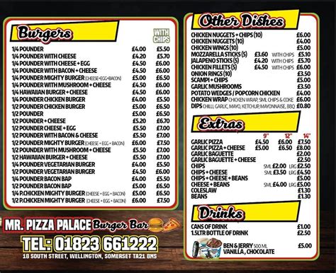 Menu at Pizza Palace pizzeria, Wellington