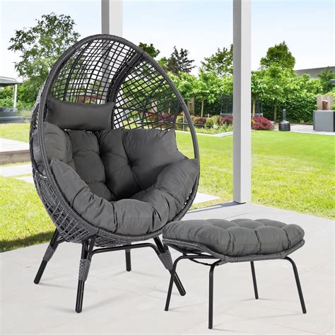 NICESOUL Egg Chair With Footrest Outdoor Wicker Patio Egg Chairs With