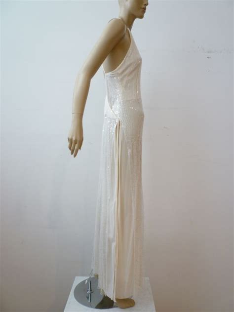 Chanel Diaphanous White Sequin Halter Gown W High Slit At 1stdibs