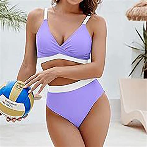 BLTIBY Bikini Set For Women Two Piece Swimsuits Low Rise V Neck Spaghetti Straps Tops With High