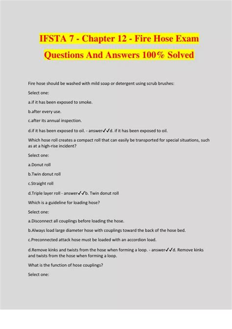 IFSTA 7 Chapter 12 Fire Hose Exam Questions And Answers 100 Solved