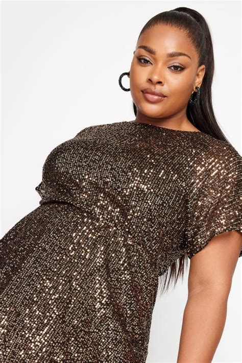 Yours London Curve Gold Sequin Wrap Peplum Top Yours Clothing