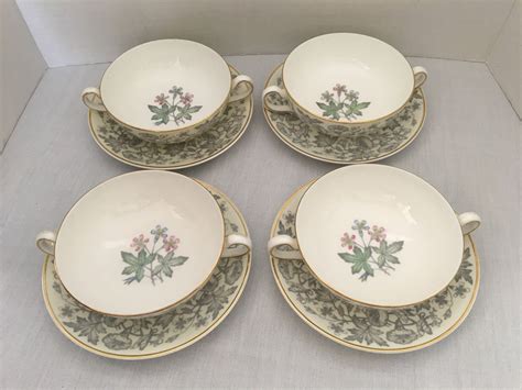 Vintage Wedgwood Soup Bowls With Saucers Wildflower Four Place Settings