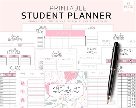 Student Planner Printable Academic Planner Printable College Student