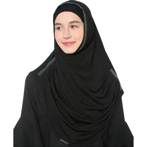 Babalet Womens Modest Muslim Islamic Soft Rhinestones Solid Jersey