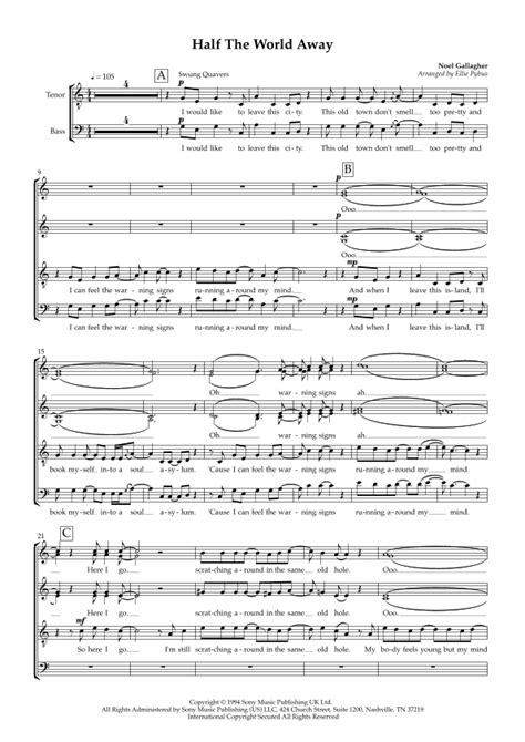 Half The World Away Arr Ellie Pybus By Oasis Sheet Music For SATB