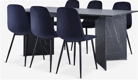 KRONDAL L180 Table Marble 4 BISTRUP Chairs B Dark Velvet JYSK