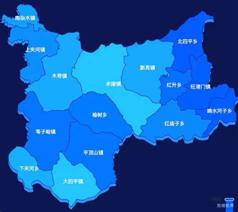 Echarts抚顺市新宾满族自治县geojson地图 Visualmap控制地图颜色效果 完竣世界