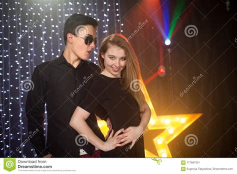 Couple Of Dancing People At A Disco Stock Image Image Of Female