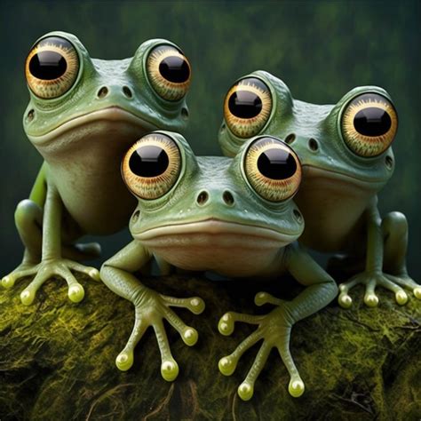 Premium Ai Image Three Frogs With Big Eyes Sitting On A Log In The