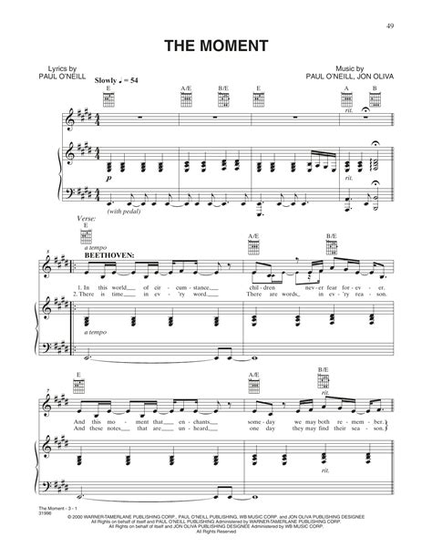 Trans Siberian Orchestra The Moment Sheet Music And Chords For Piano