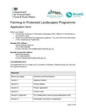 Fillable Online Farming In Protected Landscapes Programme Application