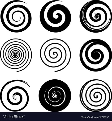 Set Of Spiral And Swirl Motion Elements Black Vector Image