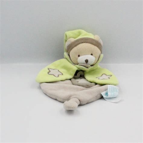 Doudou Plat Ours Beige Vert Marron Toile Luminescent Baby Nat