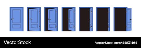 Door Opening And Closing Set Stages Sequence Vector Image