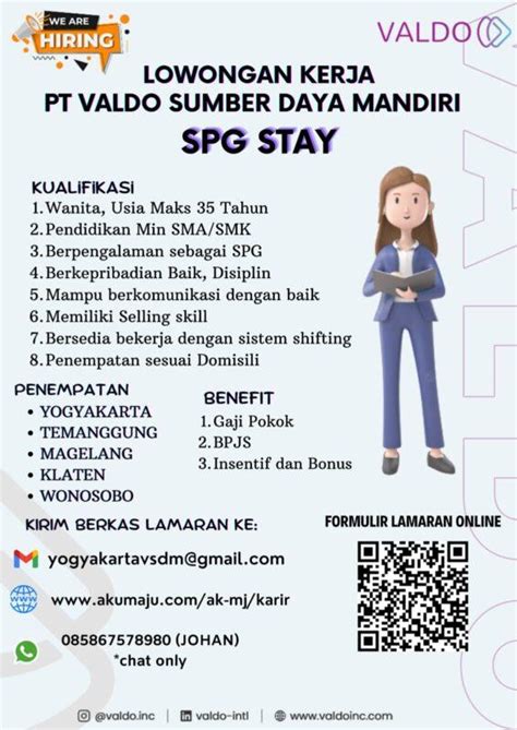 Lowongan Kerja Spg Stay Di Pt Valdo Sumber Daya Mandiri Lokerjogja Id