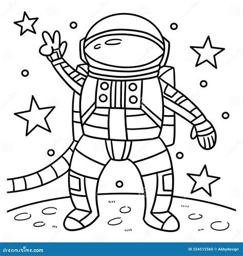 Astronaut Peace Sign Coloring Page For Kids Stock Vector Illustration