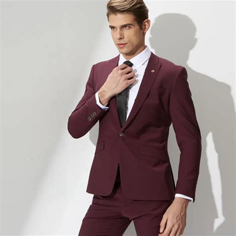 Esmoquin De Boda Para Hombre Ropa Formal Ajustada De Fiesta Color Vino